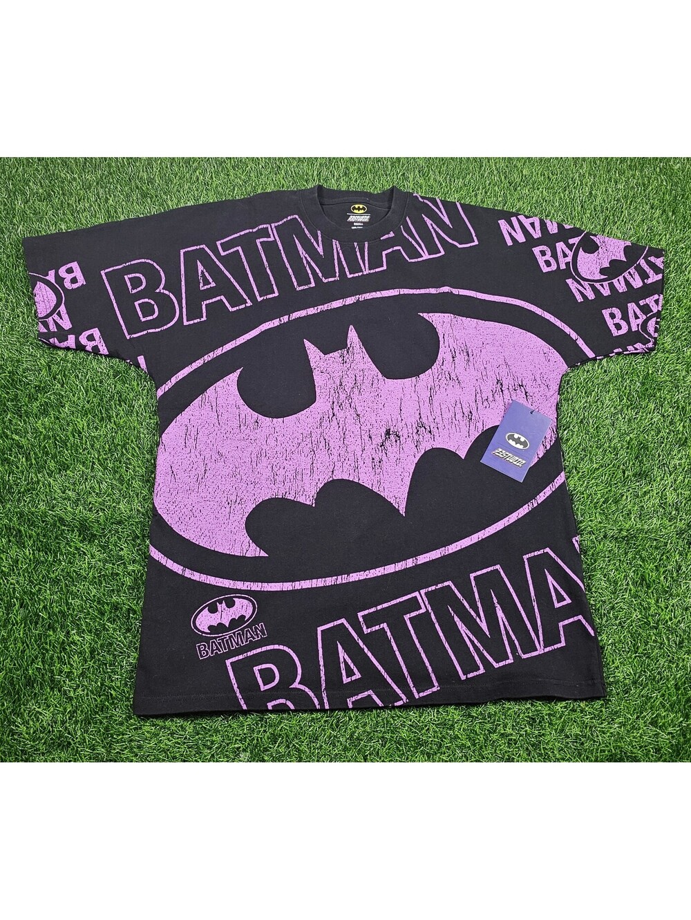 NWT AOP DC Comics Batman Black Wash Logo T-Shirt Small Boxy Fit Oversized
